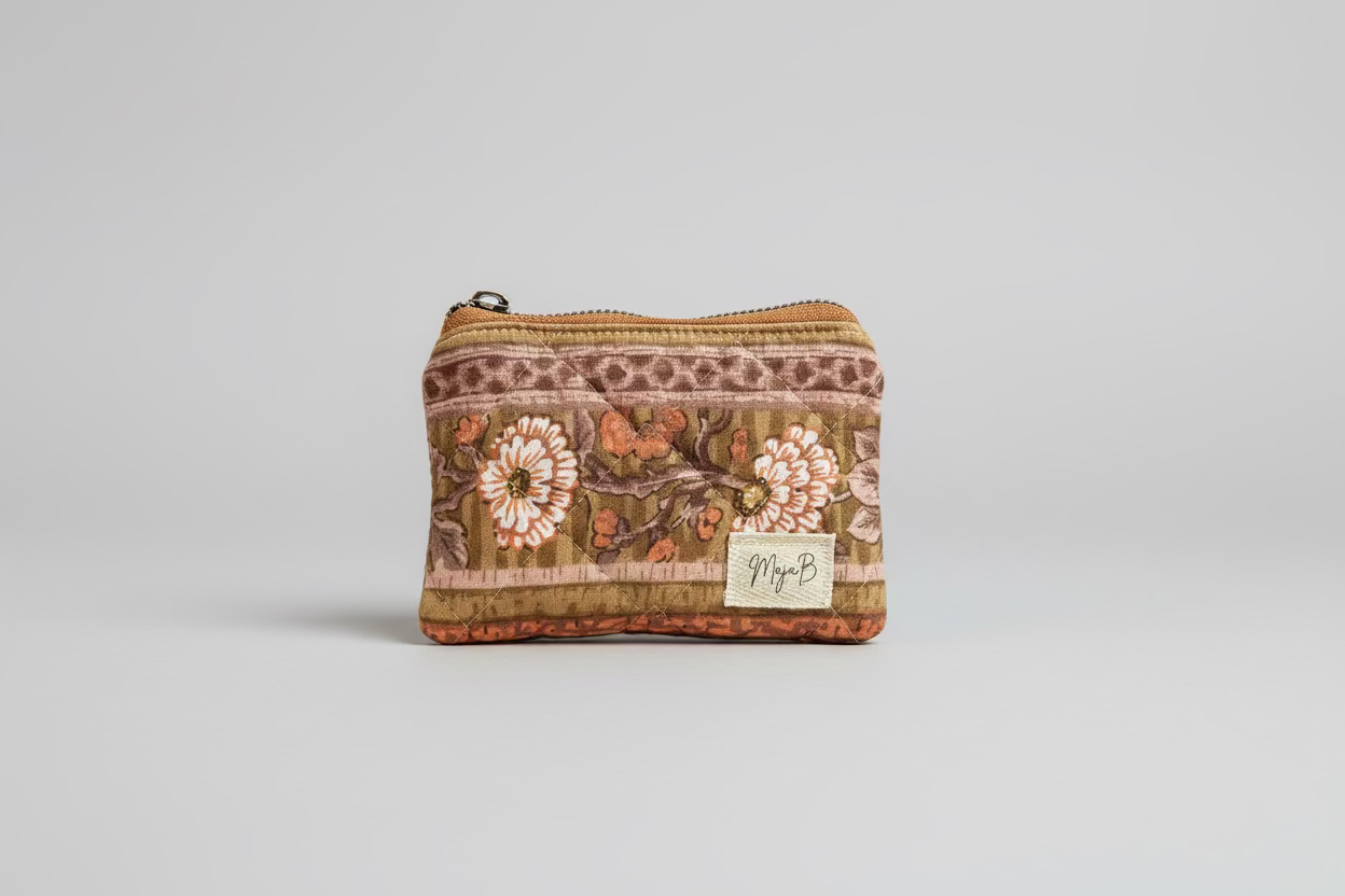 Brown floral small pouch