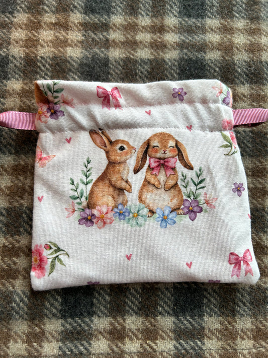 Bunny love pink mini drawstring bag