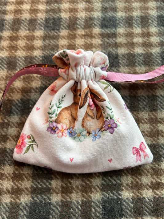Bunny love pink mini drawstring bag