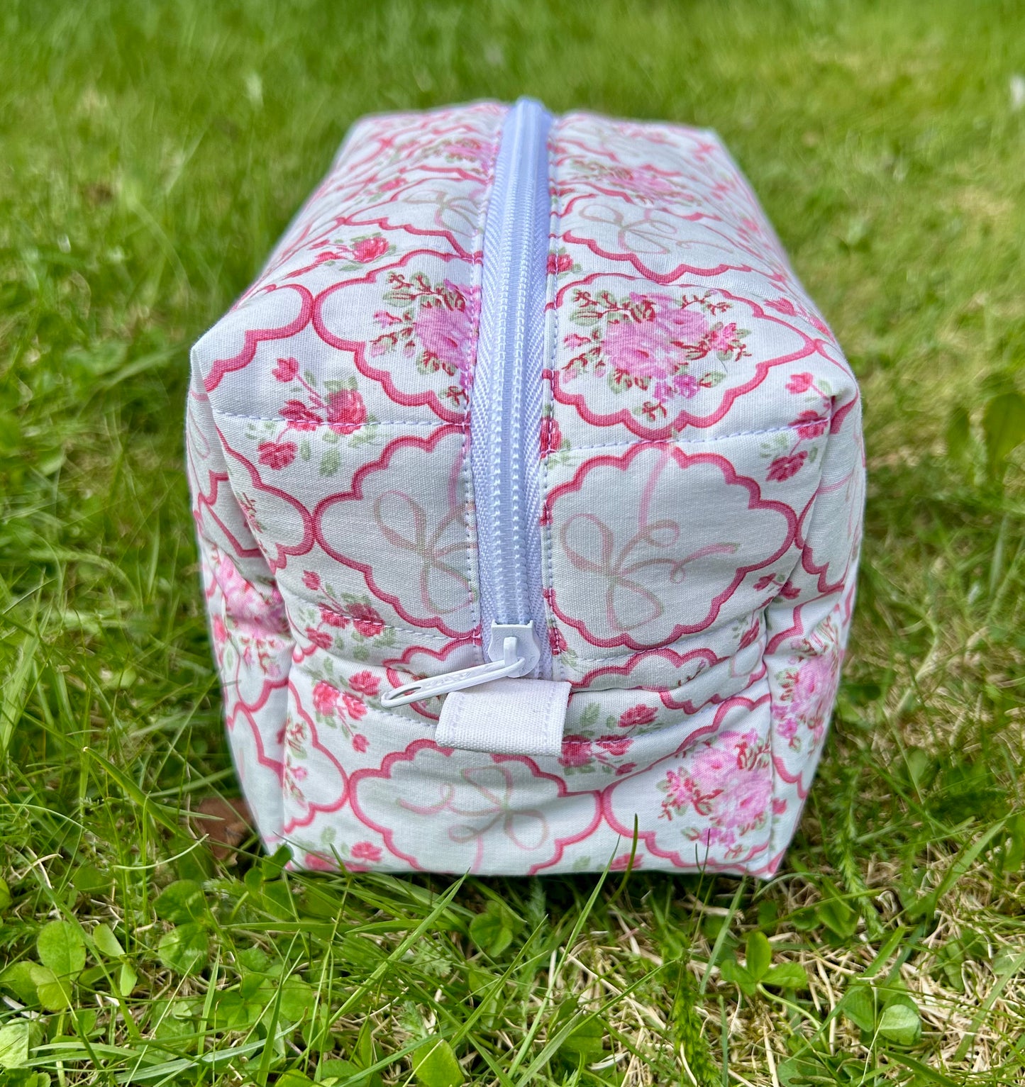 Pink Floral Bow medium makeup bag
