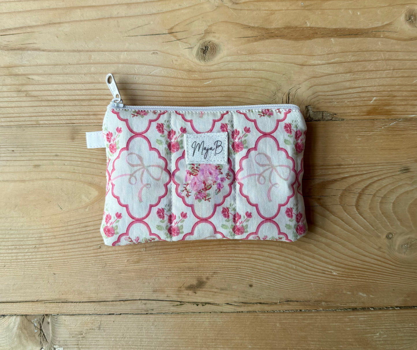 Pink Floral Bow nøkkelring-pung