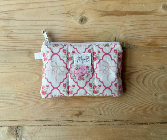 Pink Floral Bow nøkkelring-pung
